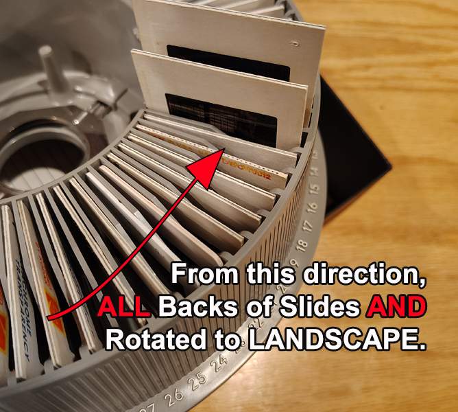 Kodak carousel tray viewed from back showing slide backs